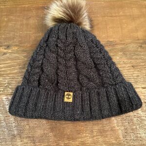 Timberland Kids Charcoal Cable Knit Beanie with Pom-Pom